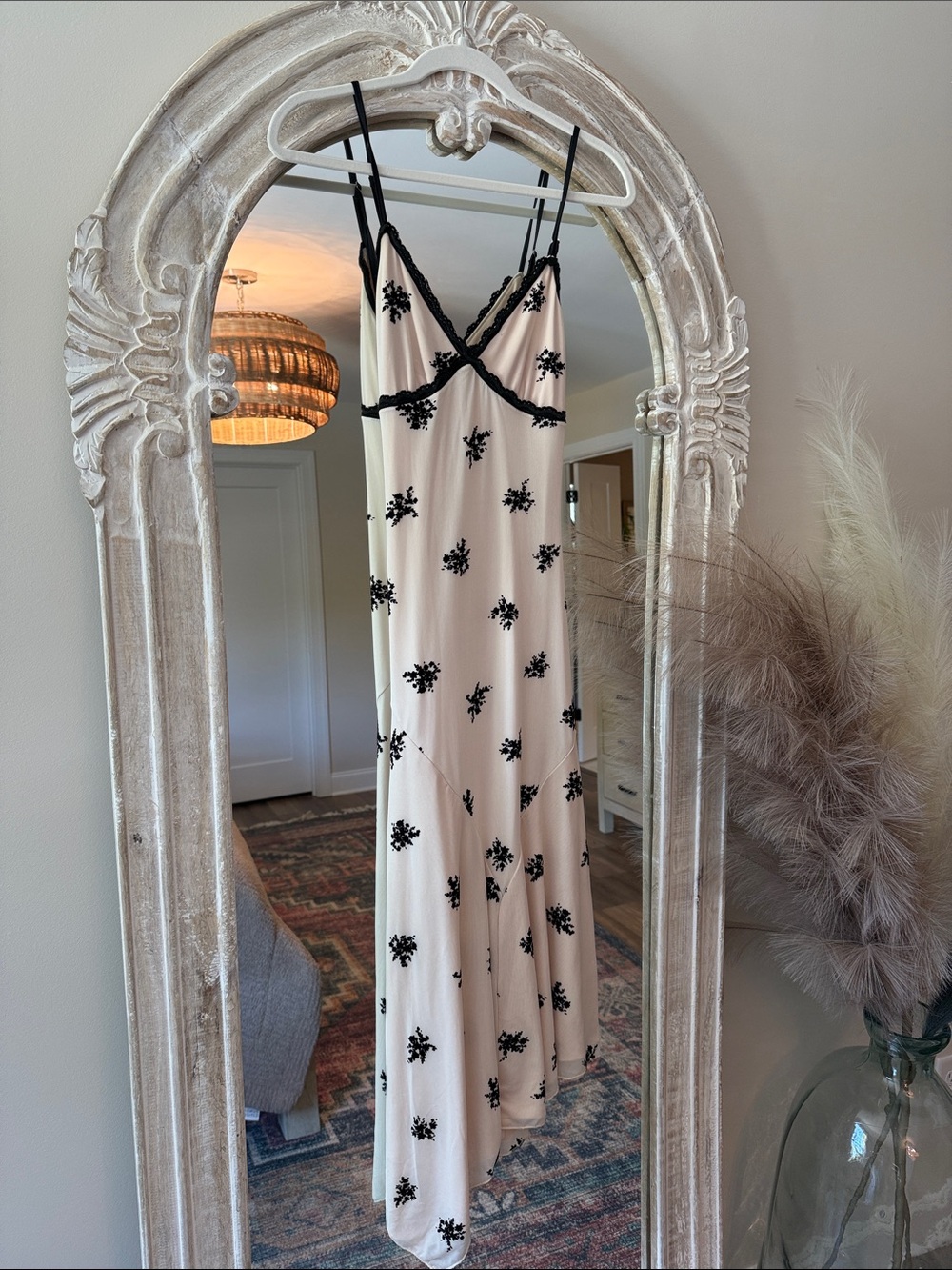 Peppermayo Cream Maxi Slip Dress with Black Floral Trim